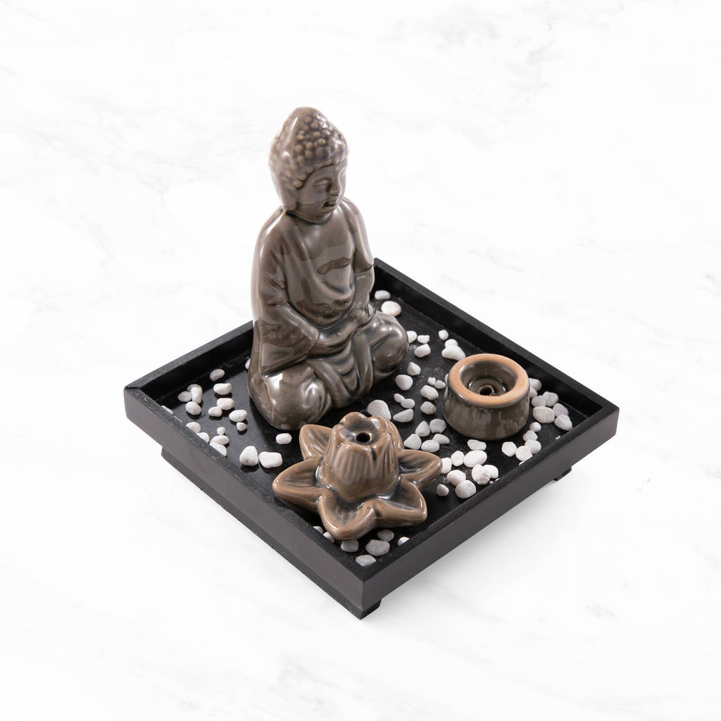 Myga Buddha Räucherset mit Lotus-Kegelhalter und Stäbchenhalter