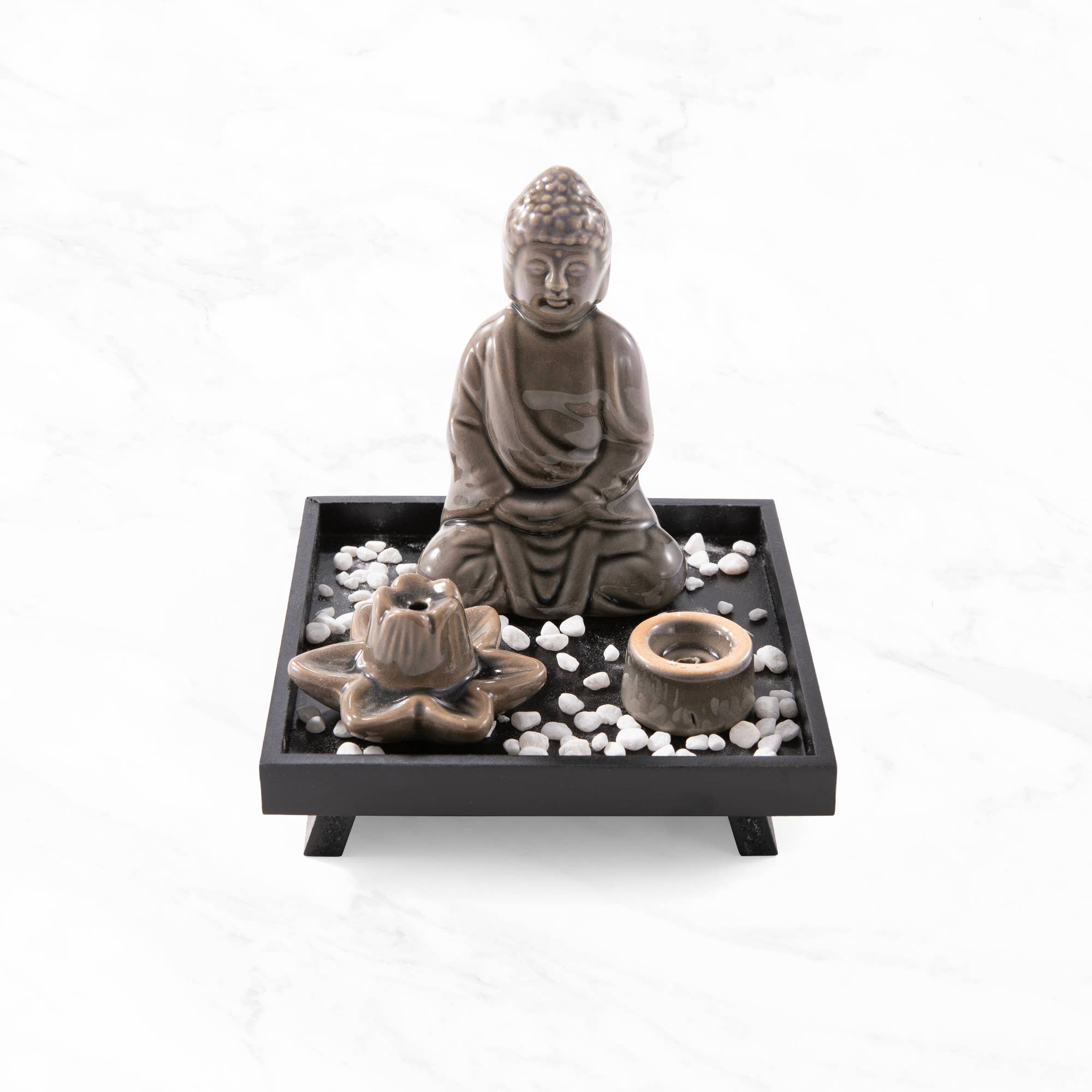 Myga Buddha Räucherset mit Lotus-Kegelhalter und Stäbchenhalter