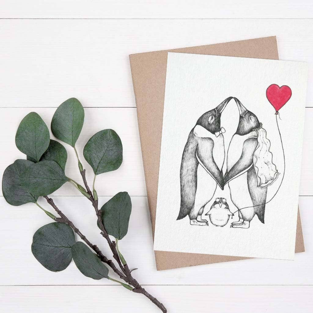 Postkarte [Bambuspapier] - Pinguinliebe