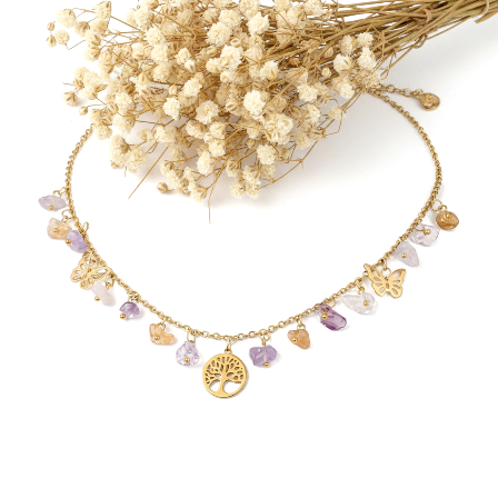 Halskette mit Anhänger Lebensbaum Amethyst- und Citrin-Halskette
