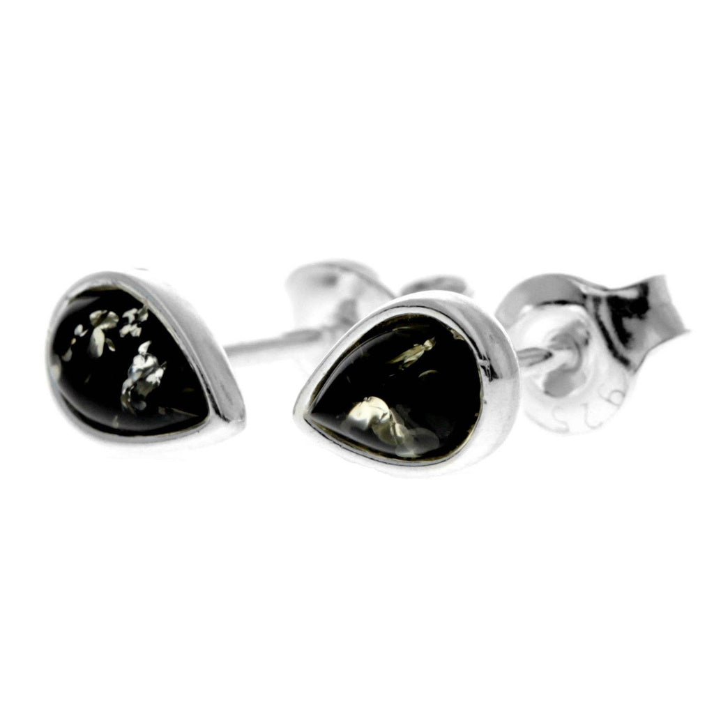 Ohrstecker mit kleinen Birnen aus 925er-Sterlingsilber und echtem baltischem Bernstein — AA013