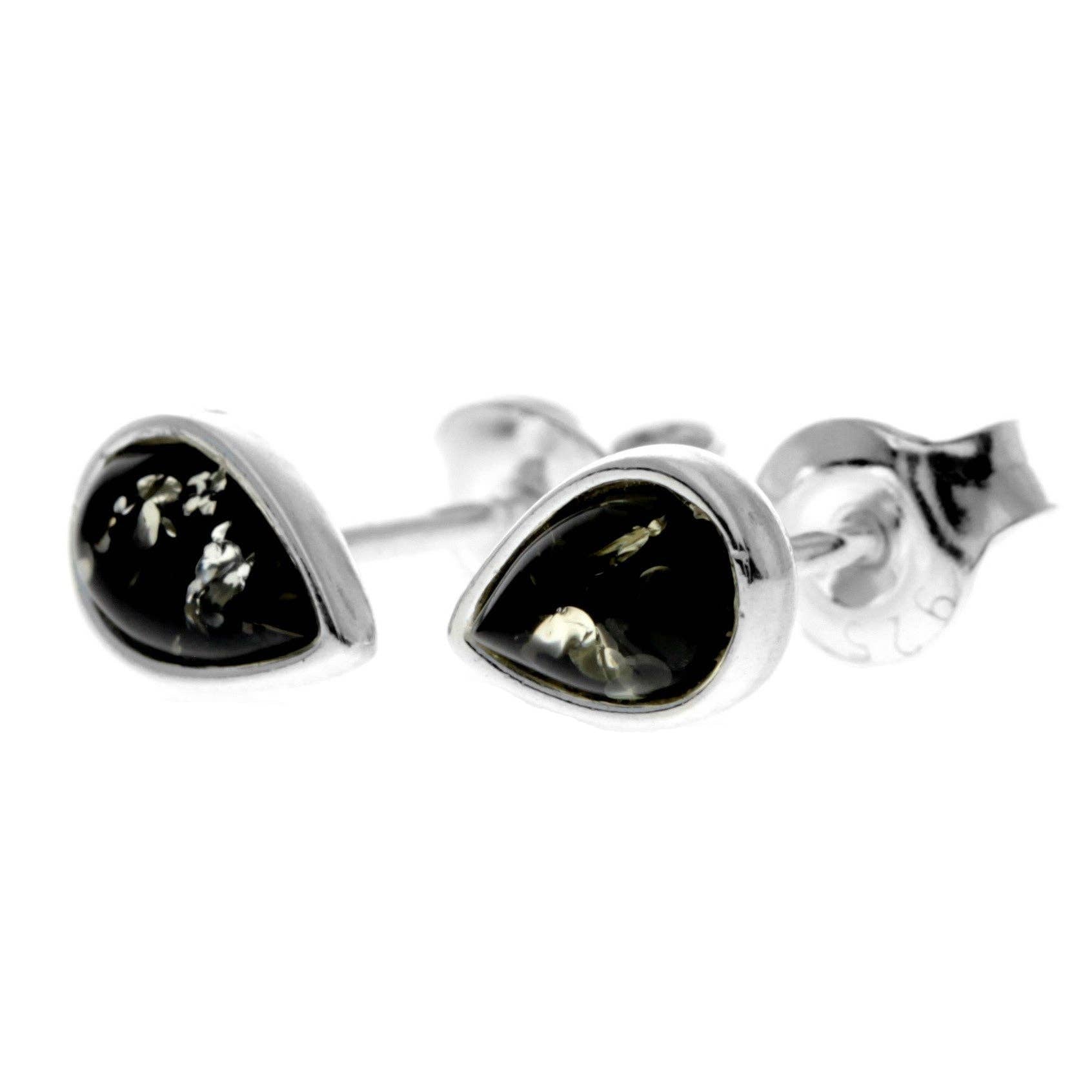 Ohrstecker mit kleinen Birnen aus 925er-Sterlingsilber und echtem baltischem Bernstein — AA013