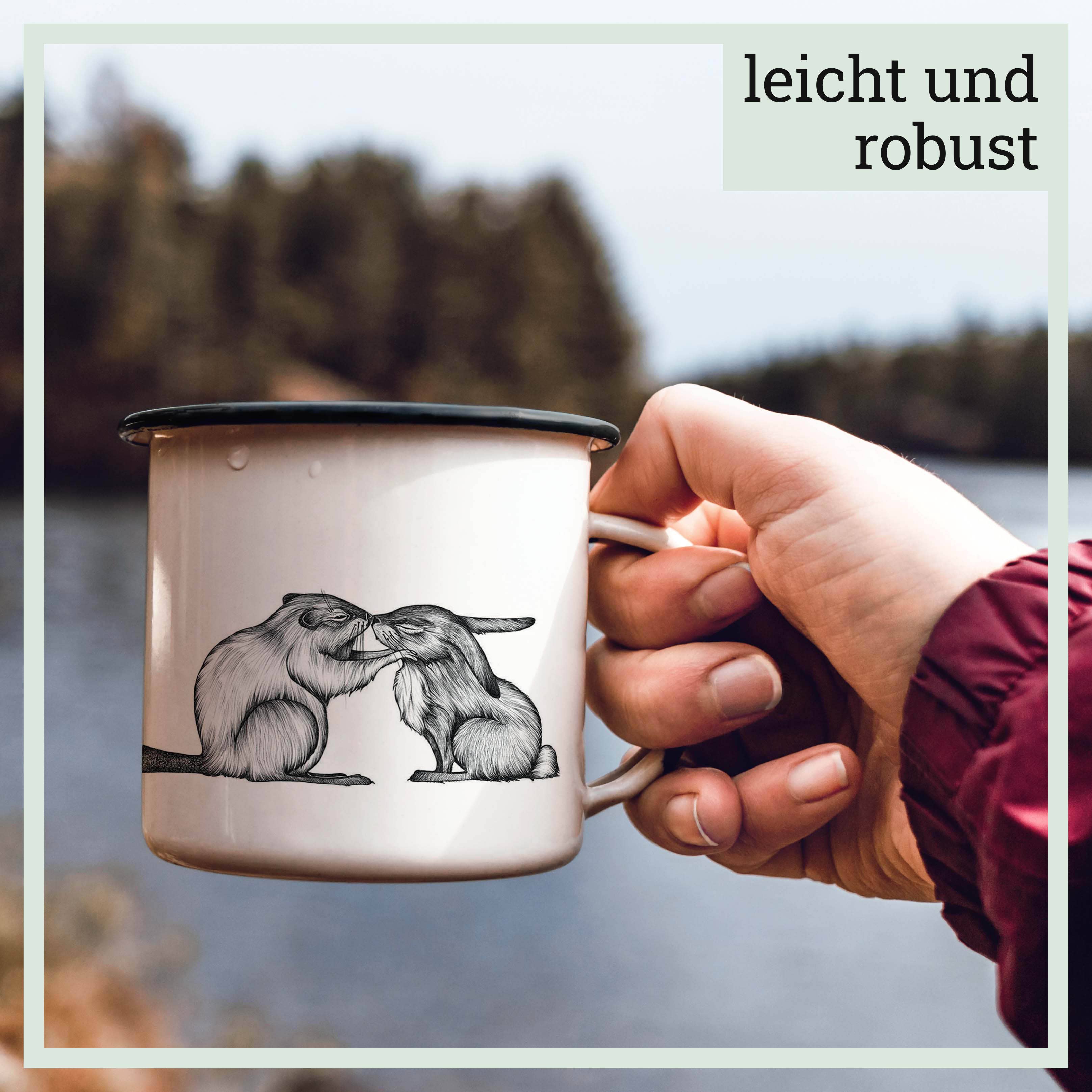 LIGARTI Emailletasse – Kaninchen & Biber