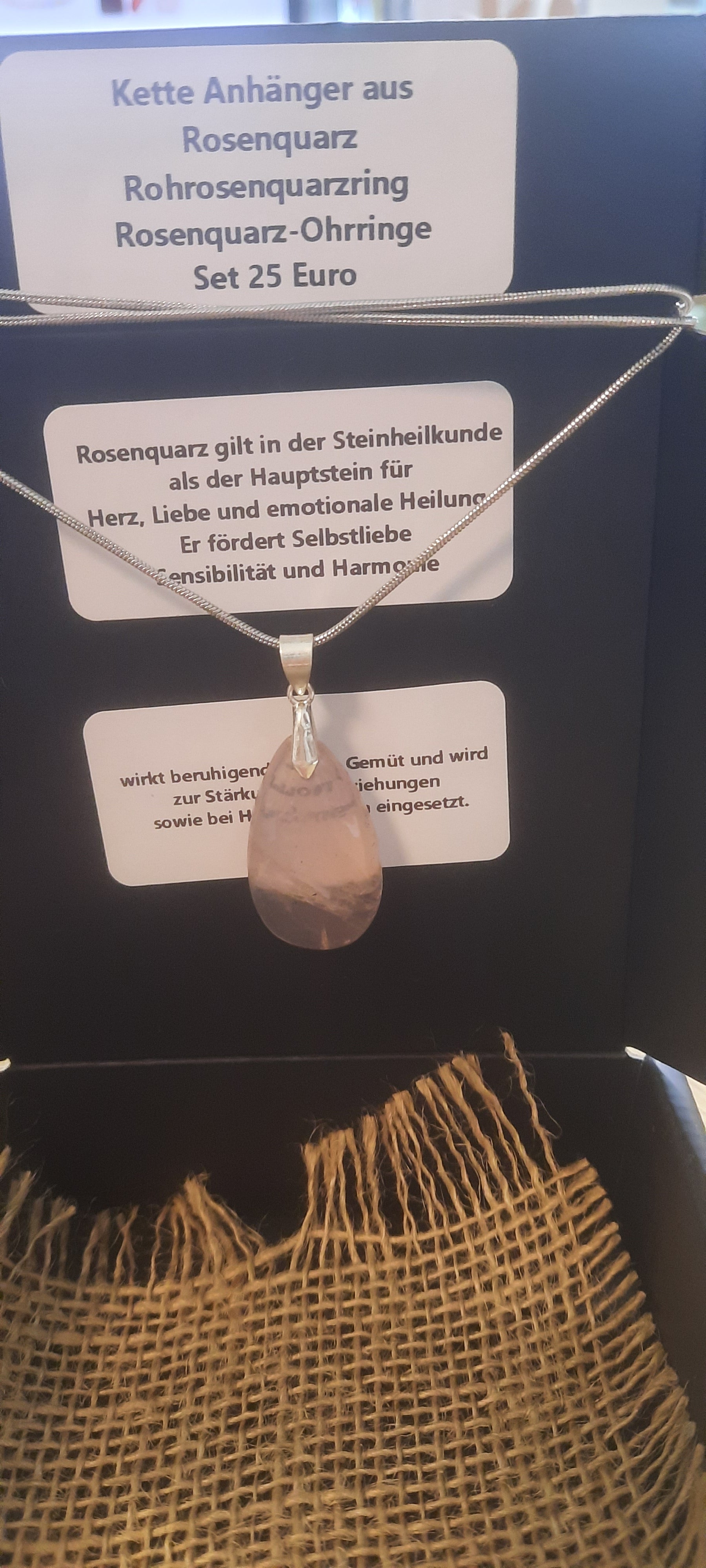 Rosenquarz Set kette&ohrringe verstellbar ring