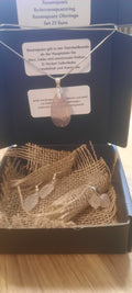 Rosenquarz Set kette&ohrringe verstellbar ring