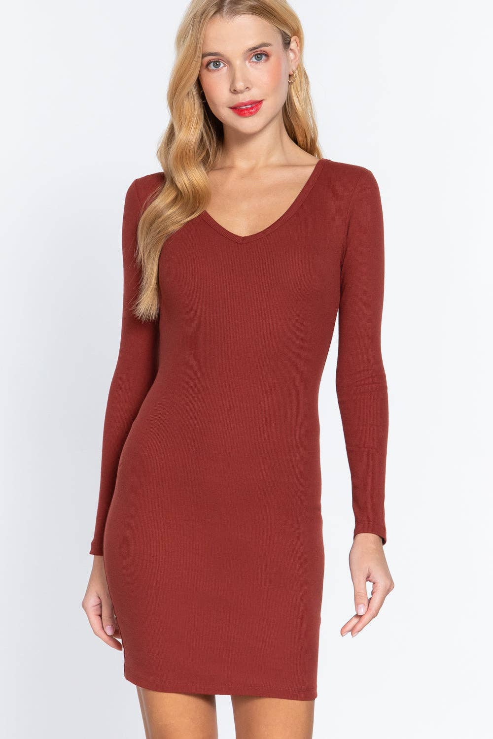 geripptes Minikleid mit V-Ausschnitt