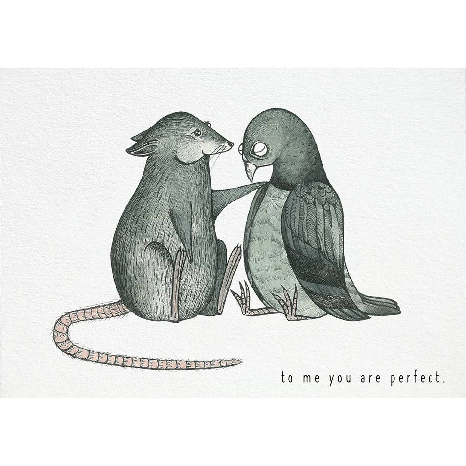 Postkarte [Bambuspapier] Ratte und Taube- You are perfect (Bild sagt alles)